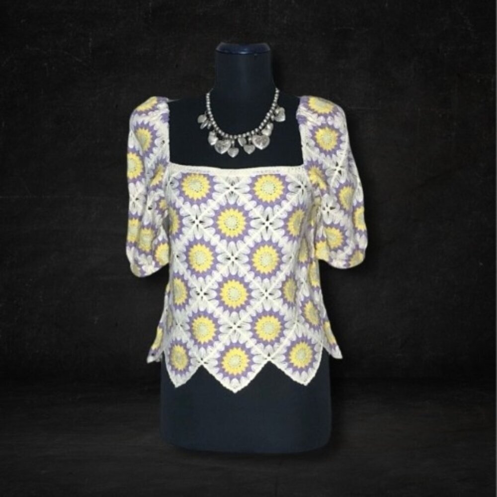 Week & Crochet Top Daisy Floral Multicolor S/M